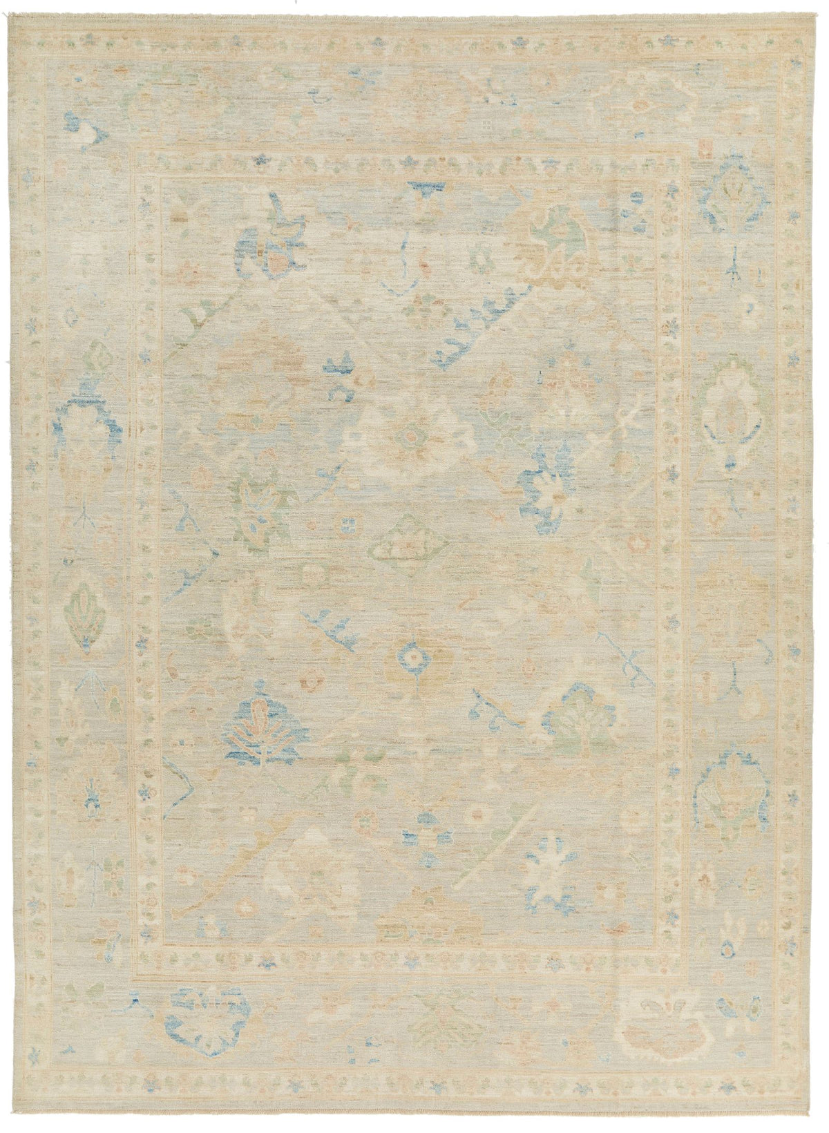 9x13 Beige and Ivory Turkish Oushak Rug
