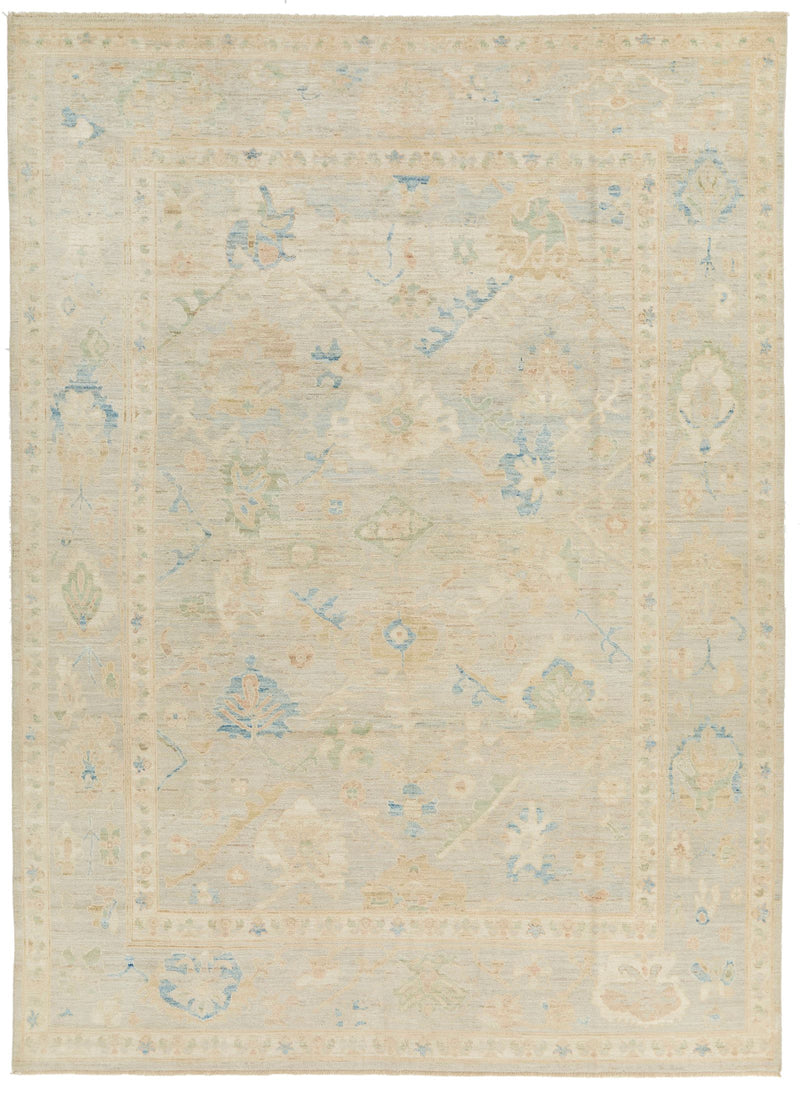 9x13 Beige and Ivory Turkish Oushak Rug