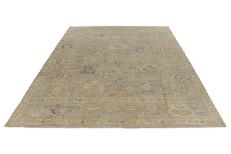 9x13 Beige and Ivory Turkish Oushak Rug
