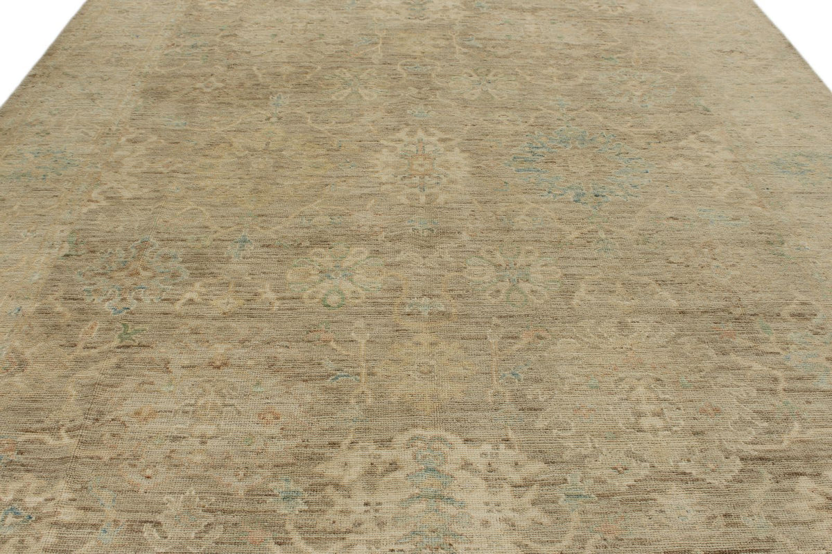 9x13 Brown and Brown Turkish Oushak Rug