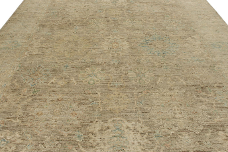 9x13 Brown and Brown Turkish Oushak Rug
