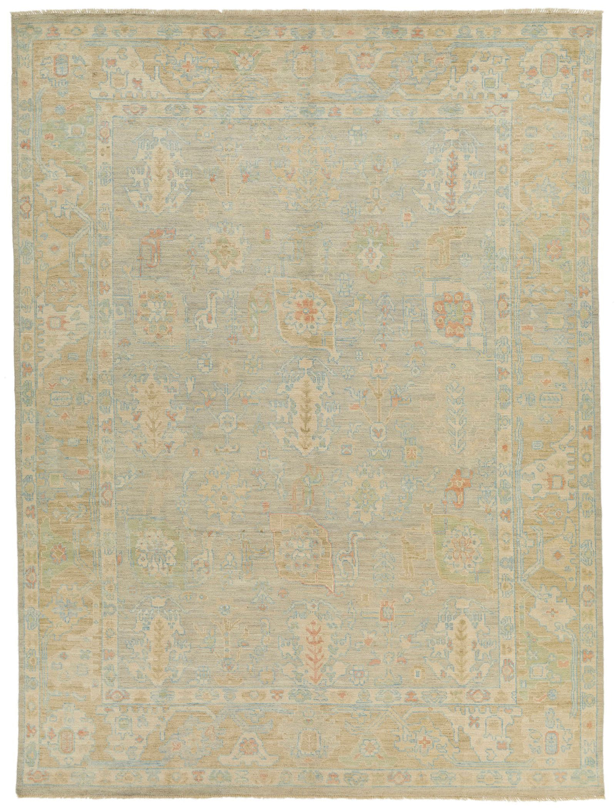 9x12 Light Gray and Light Brown Turkish Oushak Rug