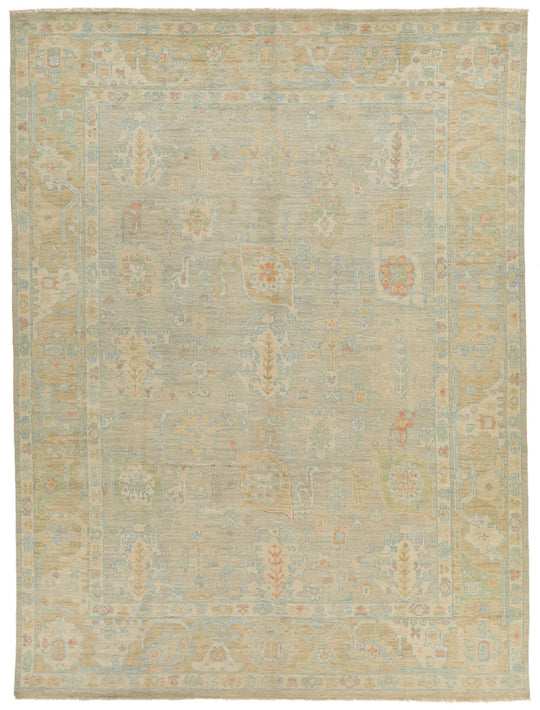 9x12 Light Gray and Light Brown Turkish Oushak Rug