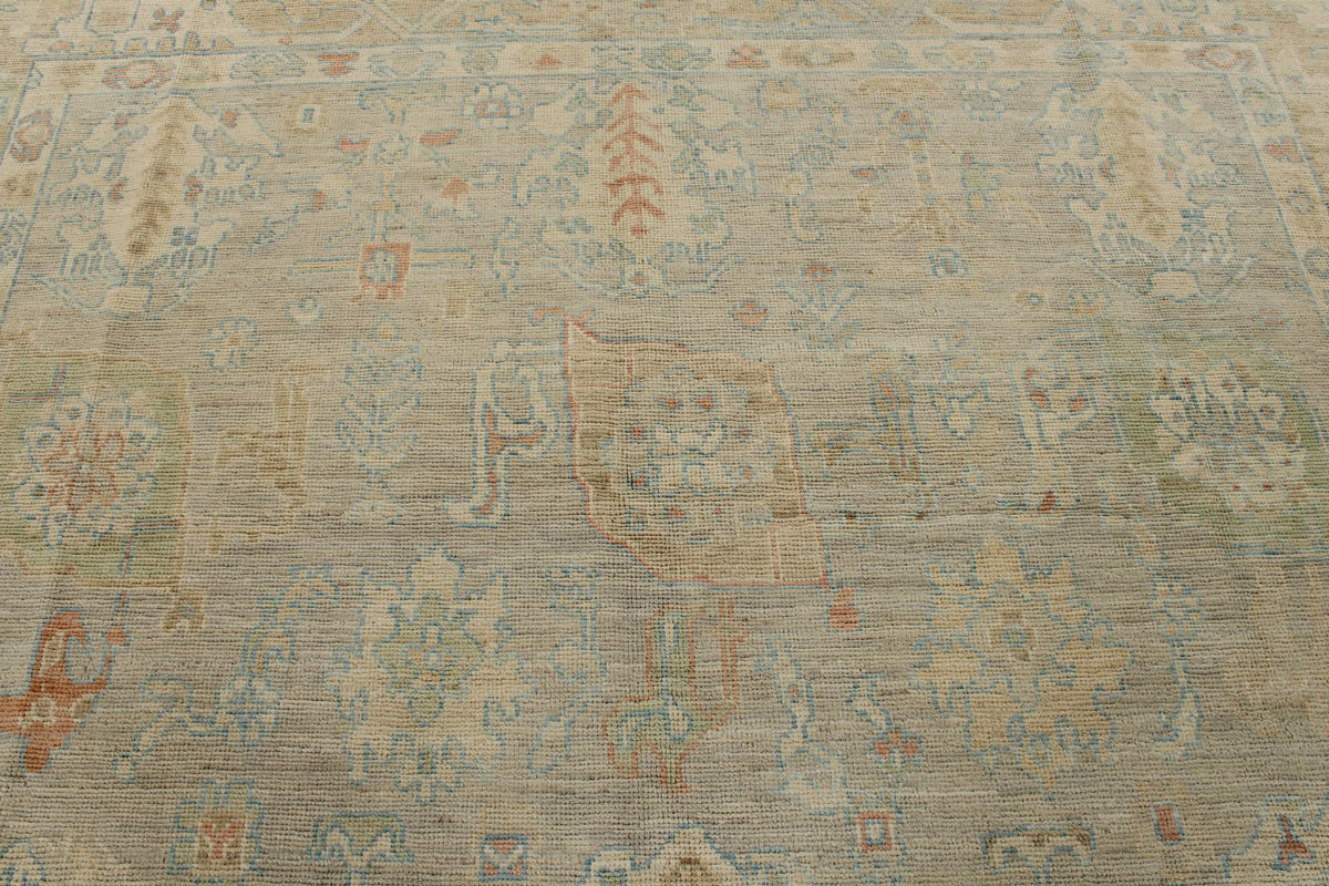 9x12 Light Gray and Light Brown Turkish Oushak Rug