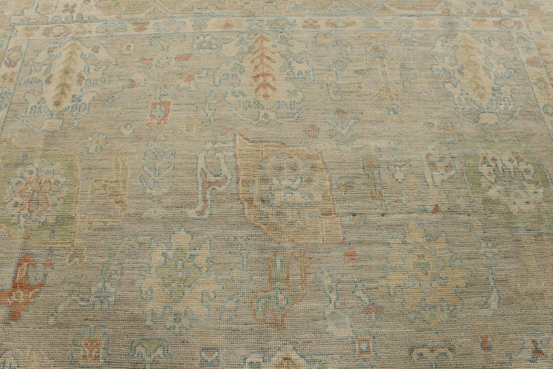 9x12 Light Gray and Light Brown Turkish Oushak Rug