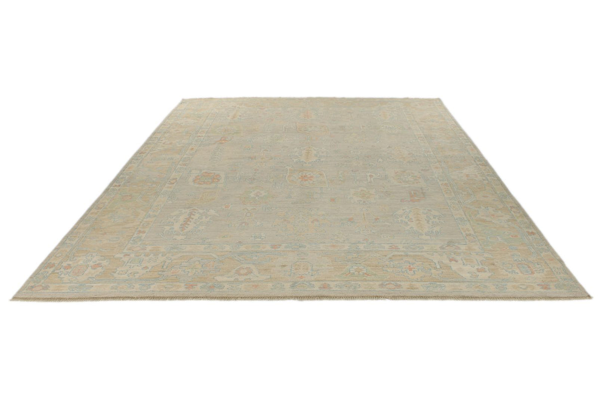 9x12 Light Gray and Light Brown Turkish Oushak Rug