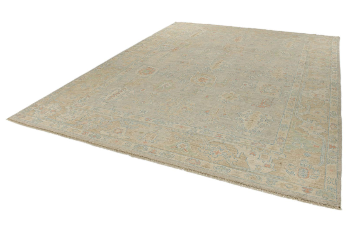 9x12 Light Gray and Light Brown Turkish Oushak Rug