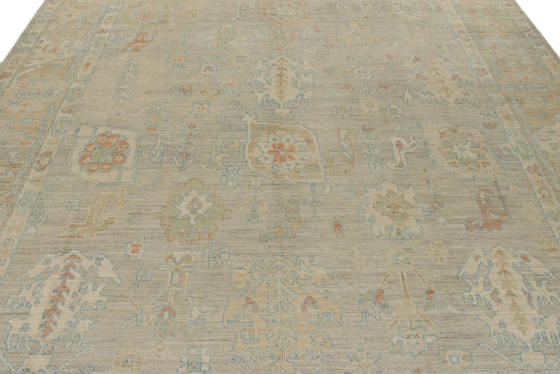 9x12 Light Gray and Light Brown Turkish Oushak Rug