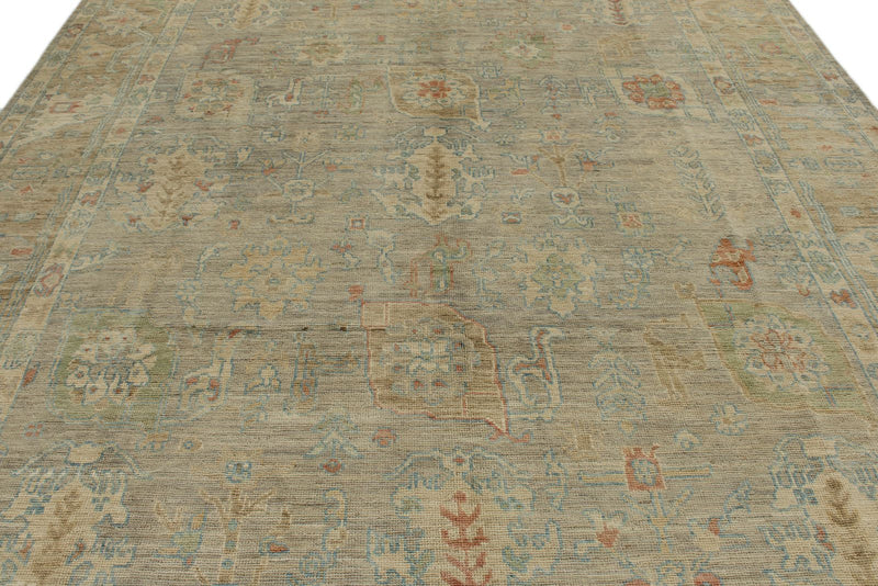 9x12 Light Gray and Light Brown Turkish Oushak Rug