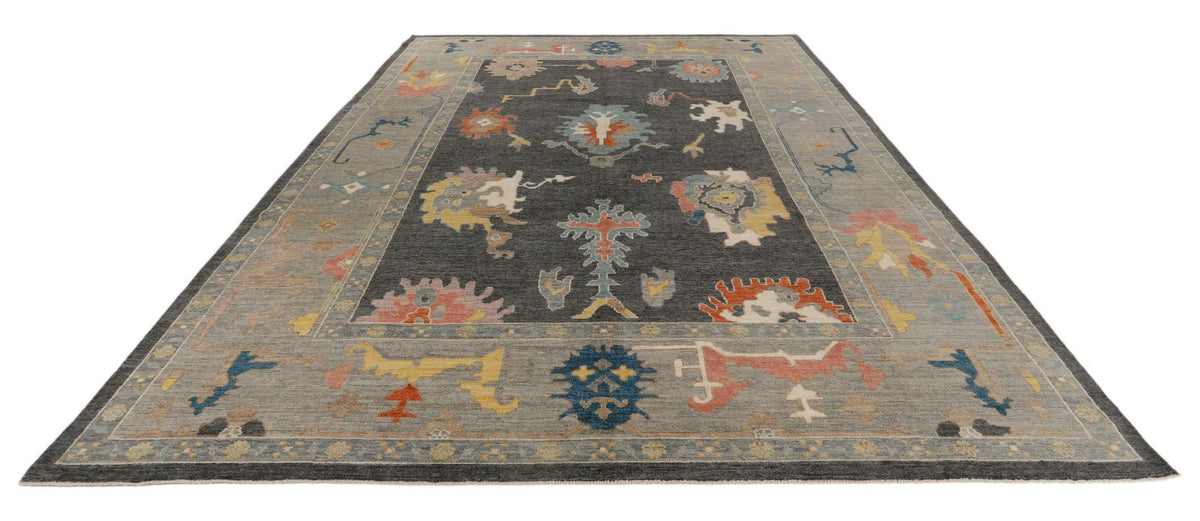 10x14 Gray and Beige Turkish Oushak Rug