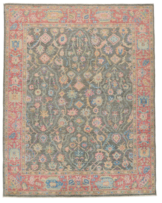 8x10 Gray and Red Turkish Oushak Rug