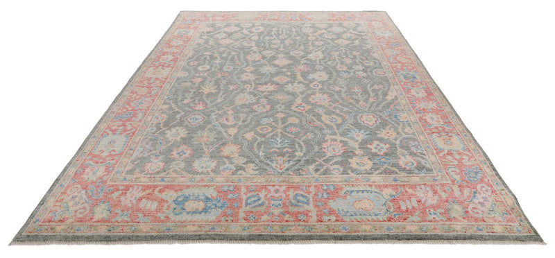 8x10 Gray and Red Turkish Oushak Rug