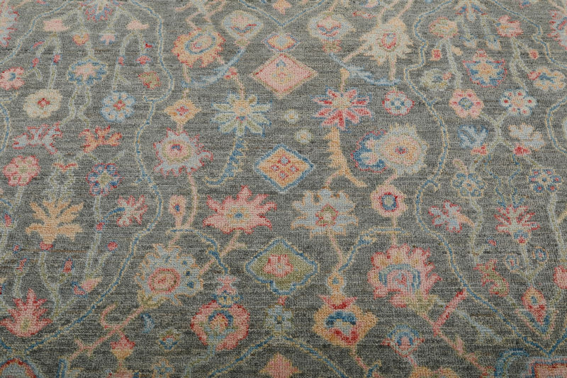 8x10 Gray and Red Turkish Oushak Rug