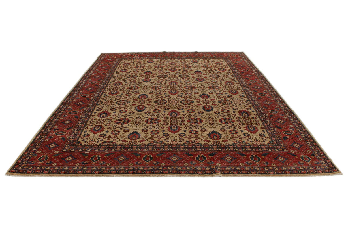 9x12 Beige and Red Turkish Oushak Rug