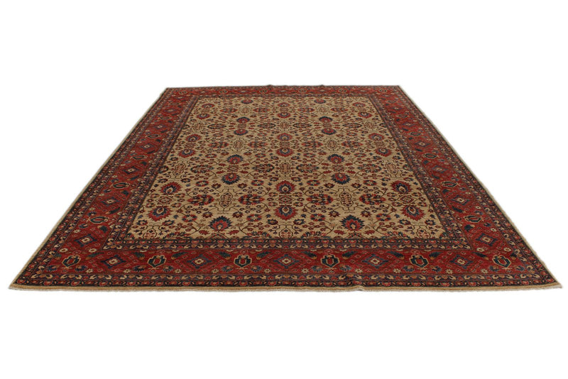 9x12 Beige and Red Turkish Oushak Rug