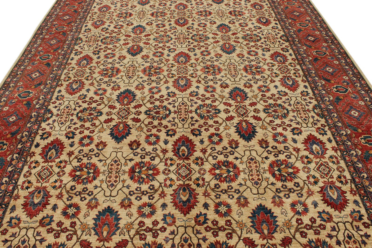 9x12 Beige and Red Turkish Oushak Rug
