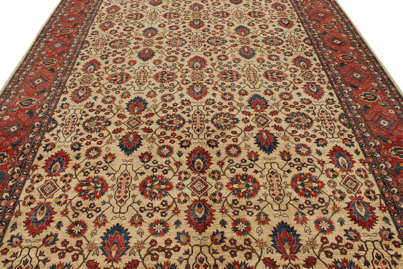9x12 Beige and Red Turkish Oushak Rug