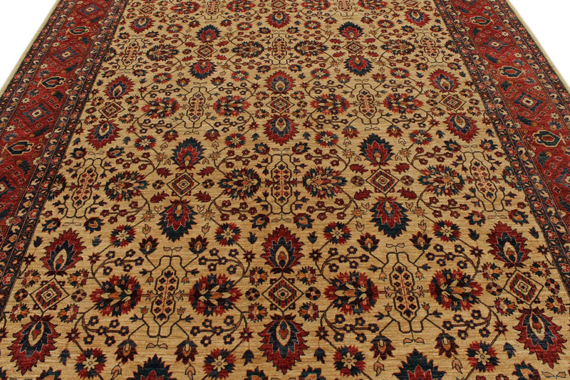 9x12 Beige and Red Turkish Oushak Rug