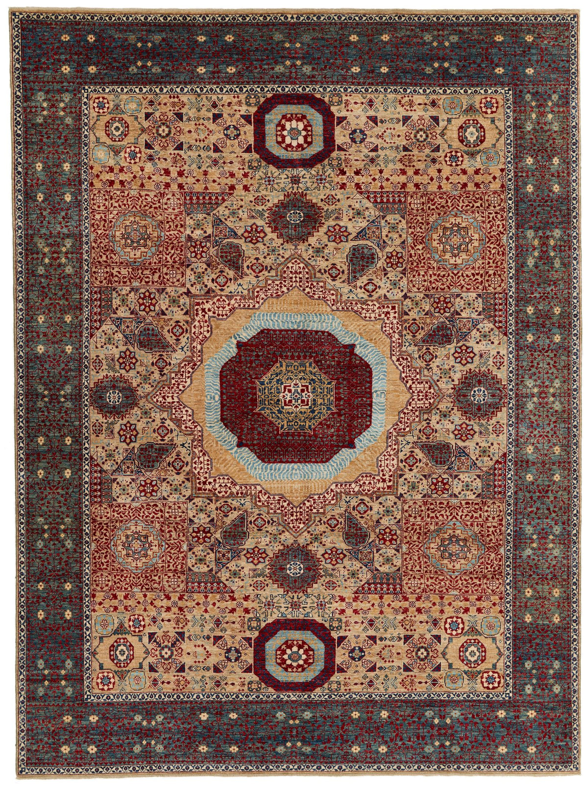 9x12 Ivory and Multicolor Turkish Tribal Rug