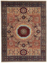 9x12 Ivory and Multicolor Turkish Tribal Rug