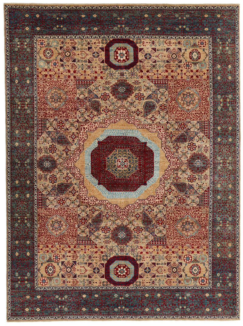 9x12 Ivory and Multicolor Turkish Tribal Rug