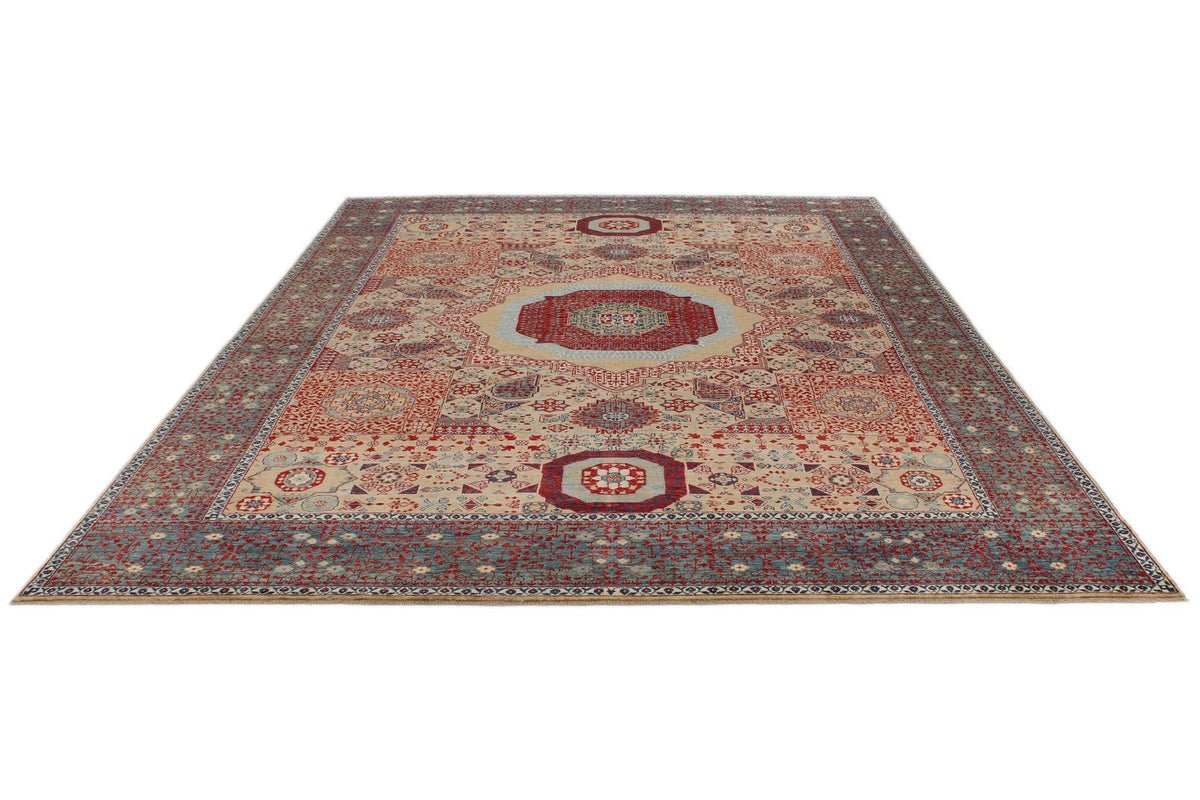 9x12 Ivory and Multicolor Turkish Tribal Rug