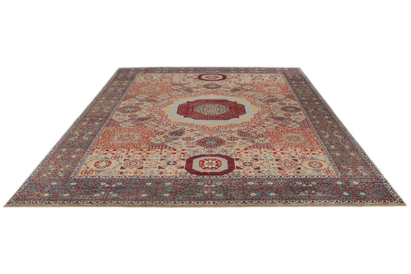 9x12 Ivory and Multicolor Turkish Tribal Rug