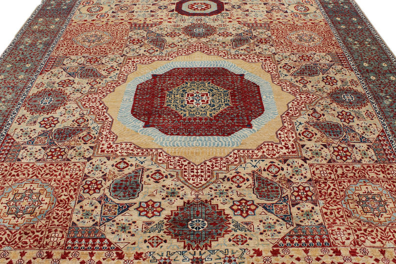 9x12 Ivory and Multicolor Turkish Tribal Rug