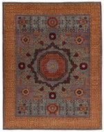 9x12 Blue and Ivory Turkish Tribal Rug