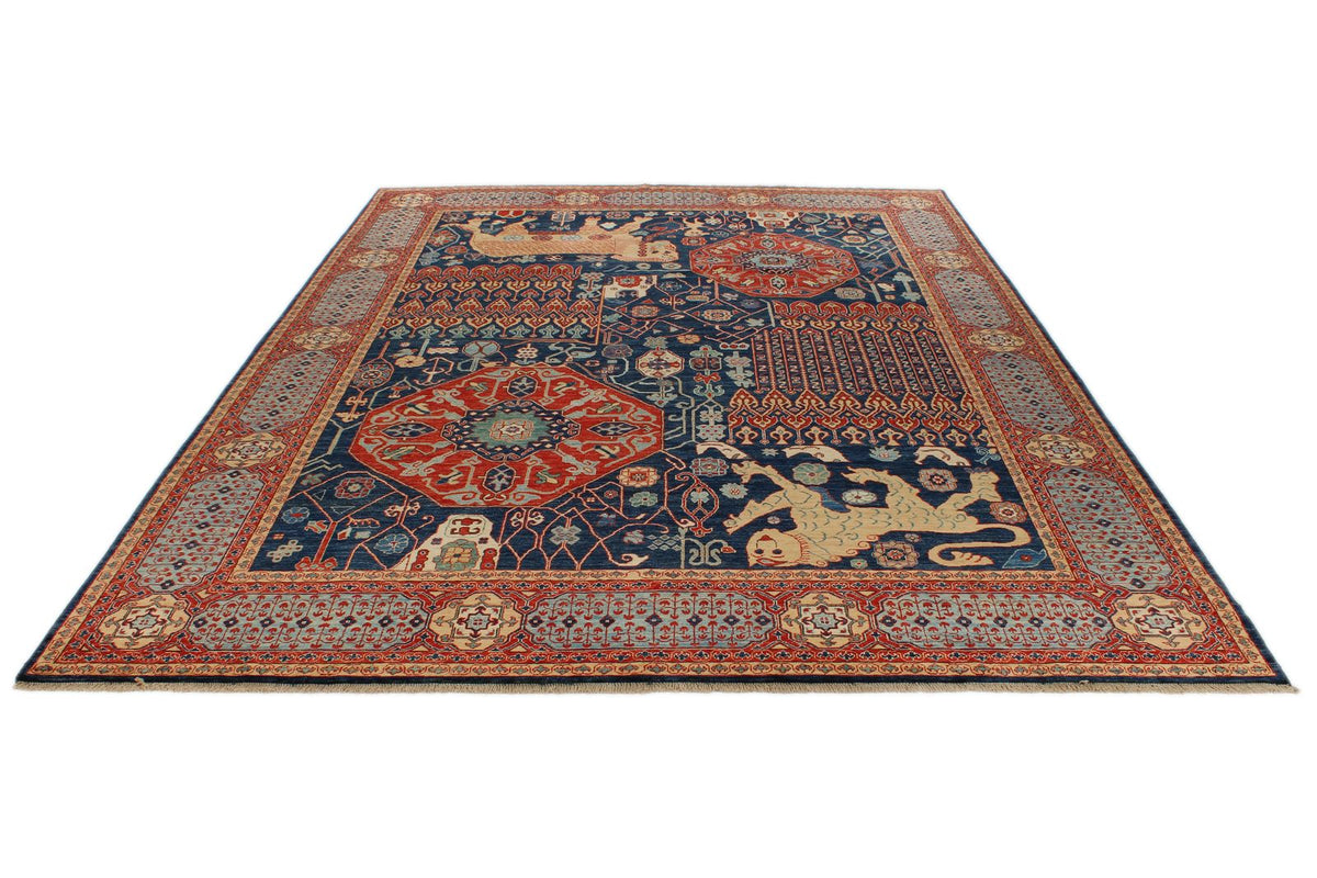 9x12 Navy and Multicolor Anatolian Tribal Rug