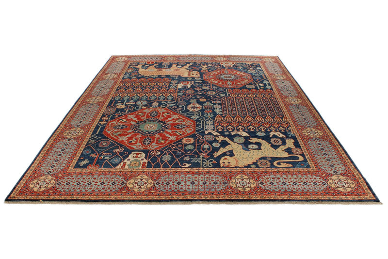 9x12 Navy and Multicolor Anatolian Tribal Rug