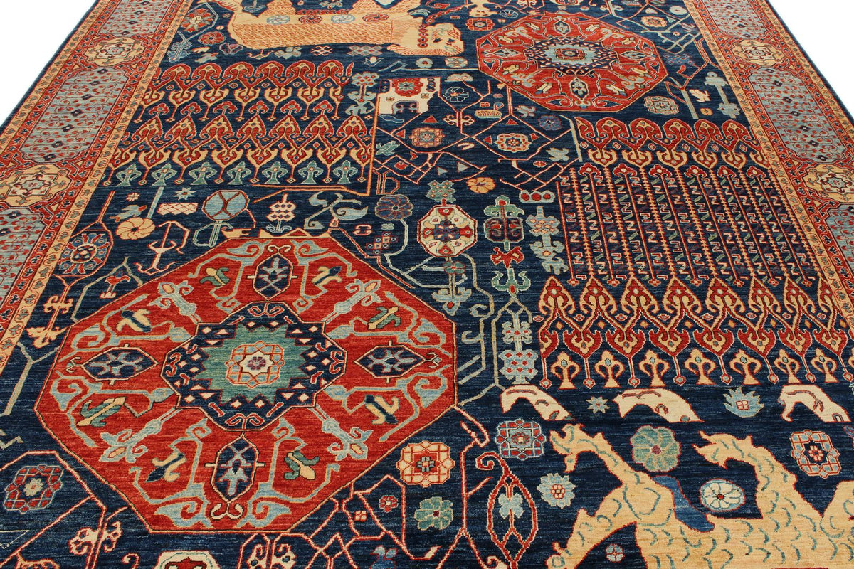 9x12 Navy and Multicolor Anatolian Tribal Rug