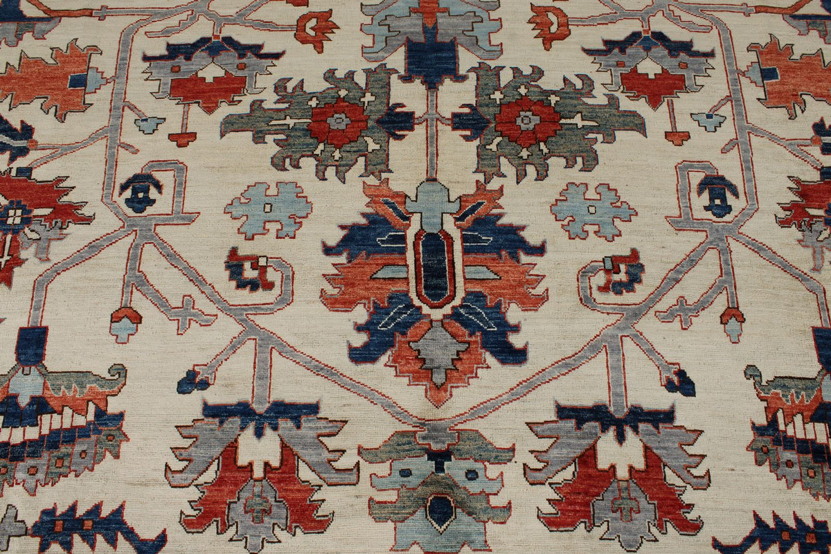 9x12 Ivory and Multicolor Anatolian Traditional Rug