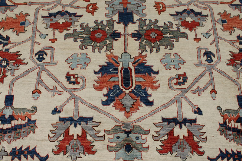 9x12 Ivory and Multicolor Anatolian Traditional Rug