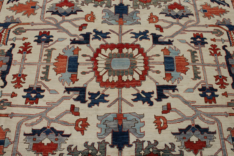 9x12 Ivory and Multicolor Anatolian Traditional Rug