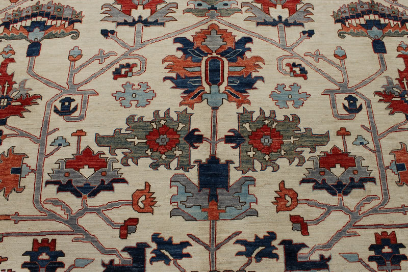 9x12 Ivory and Multicolor Anatolian Traditional Rug