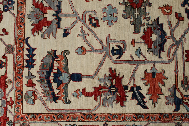 9x12 Ivory and Multicolor Anatolian Traditional Rug