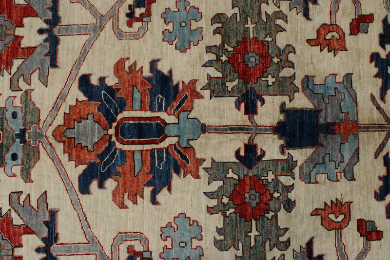 9x12 Ivory and Multicolor Anatolian Traditional Rug