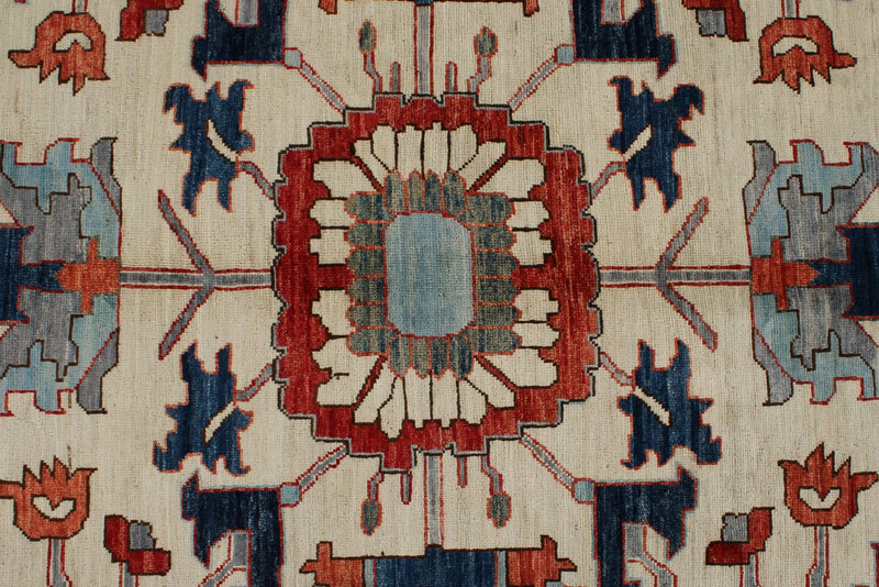 9x12 Ivory and Multicolor Anatolian Traditional Rug