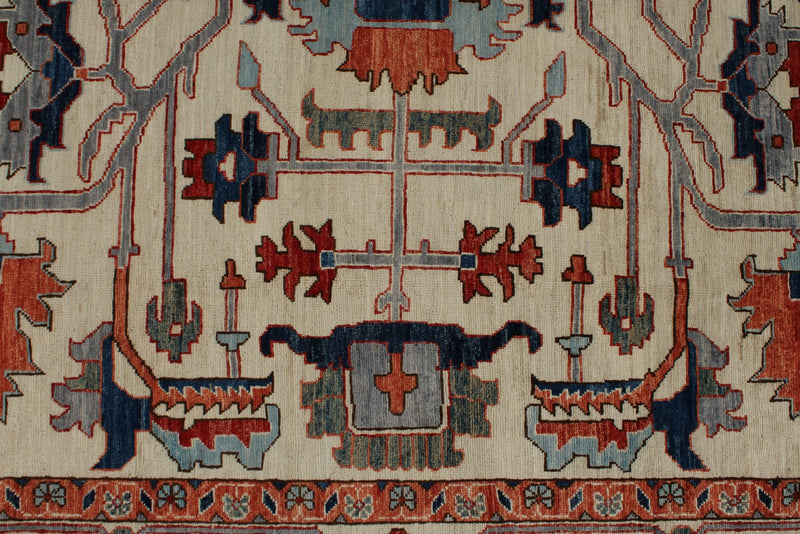 9x12 Ivory and Multicolor Anatolian Traditional Rug
