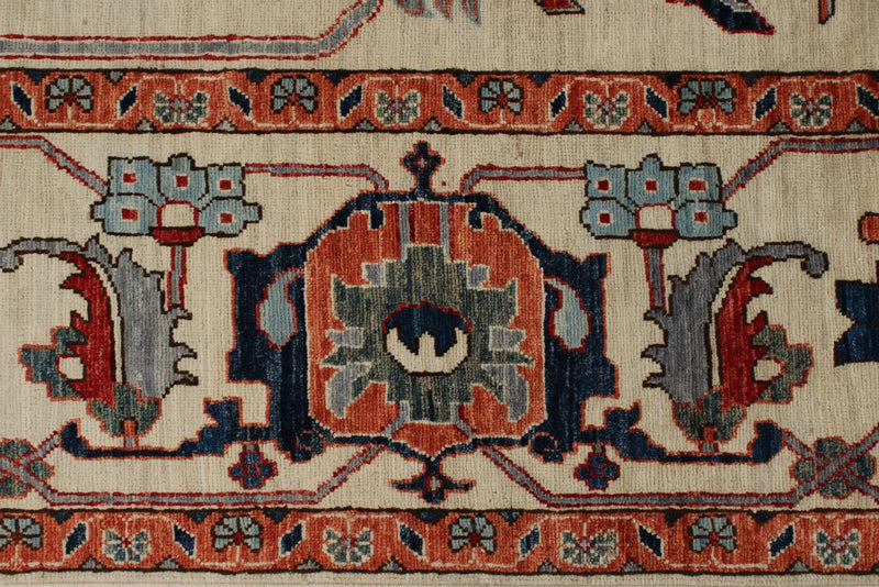 9x12 Ivory and Multicolor Anatolian Traditional Rug