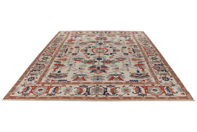 9x12 Ivory and Multicolor Anatolian Traditional Rug
