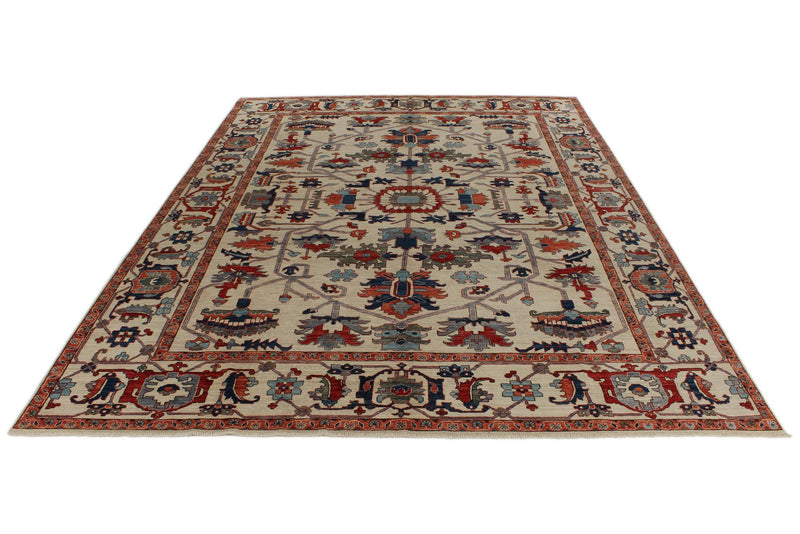 9x12 Ivory and Multicolor Anatolian Traditional Rug