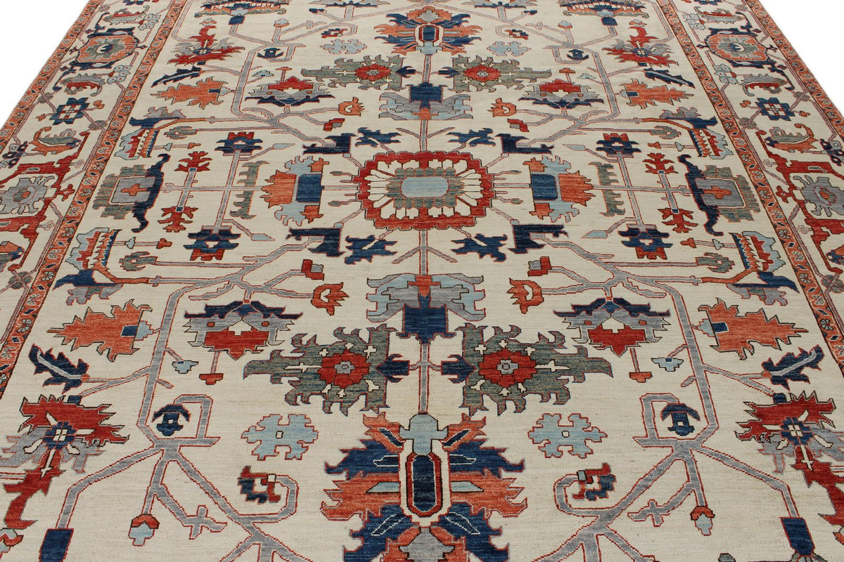 9x12 Ivory and Multicolor Anatolian Traditional Rug