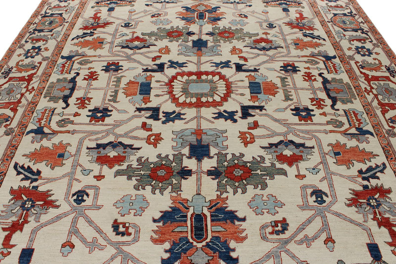 9x12 Ivory and Multicolor Anatolian Traditional Rug