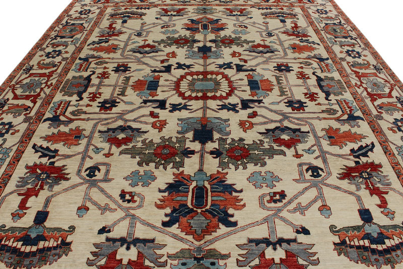 9x12 Ivory and Multicolor Anatolian Traditional Rug