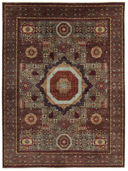 9x12 Gray and Burgundy Turkish Tribal Rug