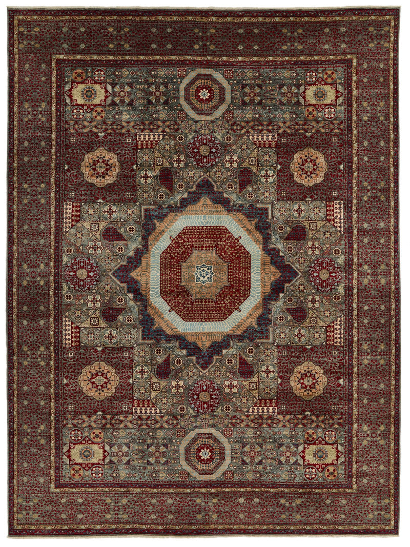 9x12 Gray and Burgundy Turkish Tribal Rug
