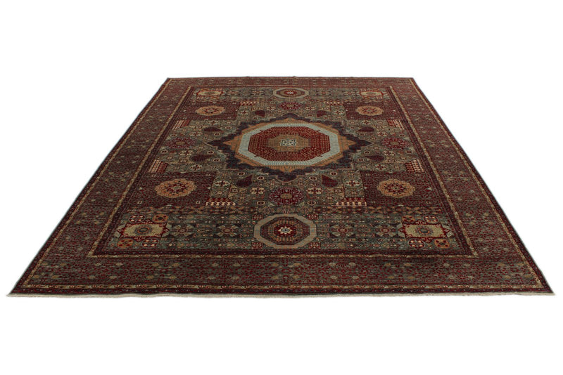 9x12 Gray and Burgundy Turkish Tribal Rug