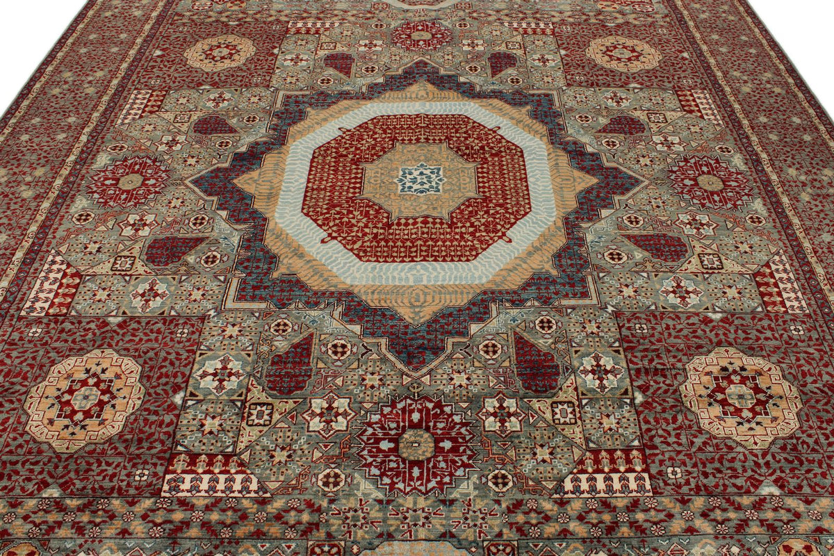 9x12 Gray and Burgundy Turkish Tribal Rug